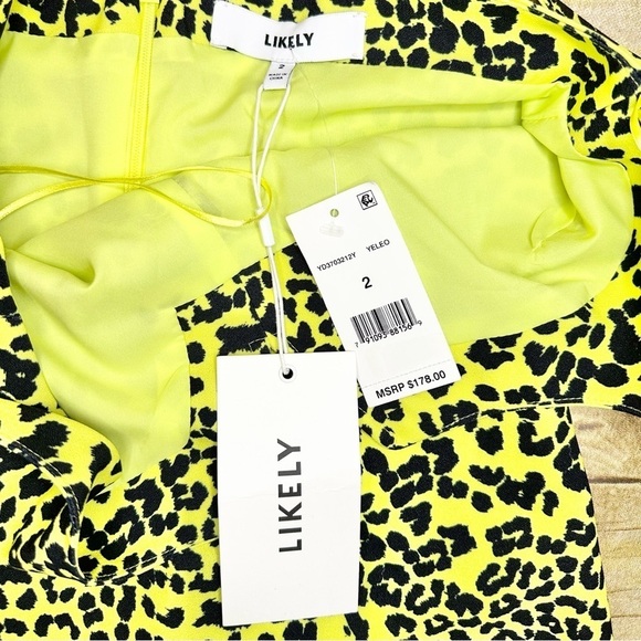 NWT LIKELY Constance Neon Yellow Leopard Print Bodycon Dress - Picture 7 of 12